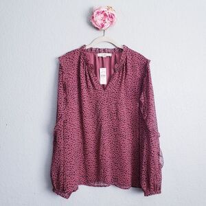 Loft Animal Print Ruffle Long Sleeve Blouse